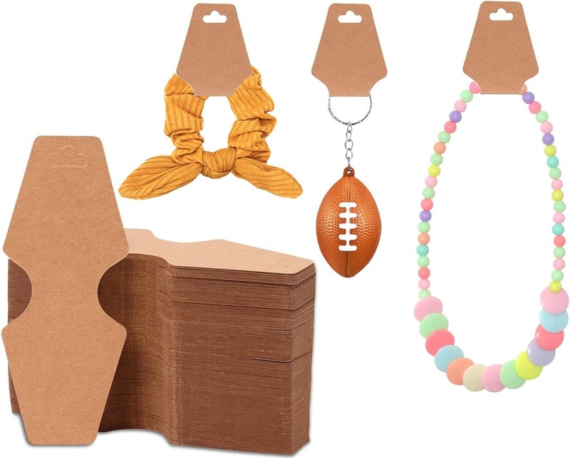 KOVCOAP 100 PCS Necklace Display Cards Holders Jewelry Bracelets Earrings Keychain Rings Hairbands Craft Projects Brown Kraft Paper Hang Tags Card 4.9 x 2 Inches - Image 1